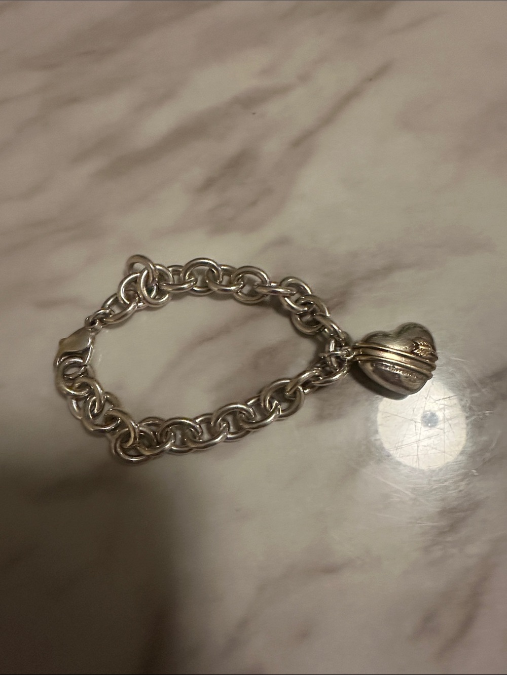 Tiffany & Co. Vintage 1994 Silver & 18K Gold Cupid Arrow Puffy Heart Bracelet